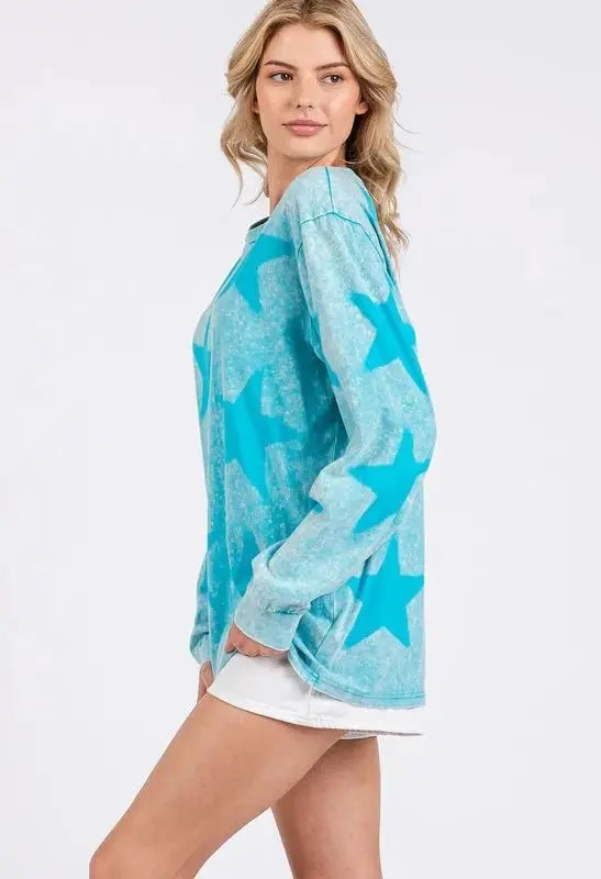 Shorts Trendsi Mineral Wash Star Tee Women's Casual T-Shirt Trendy, Soft