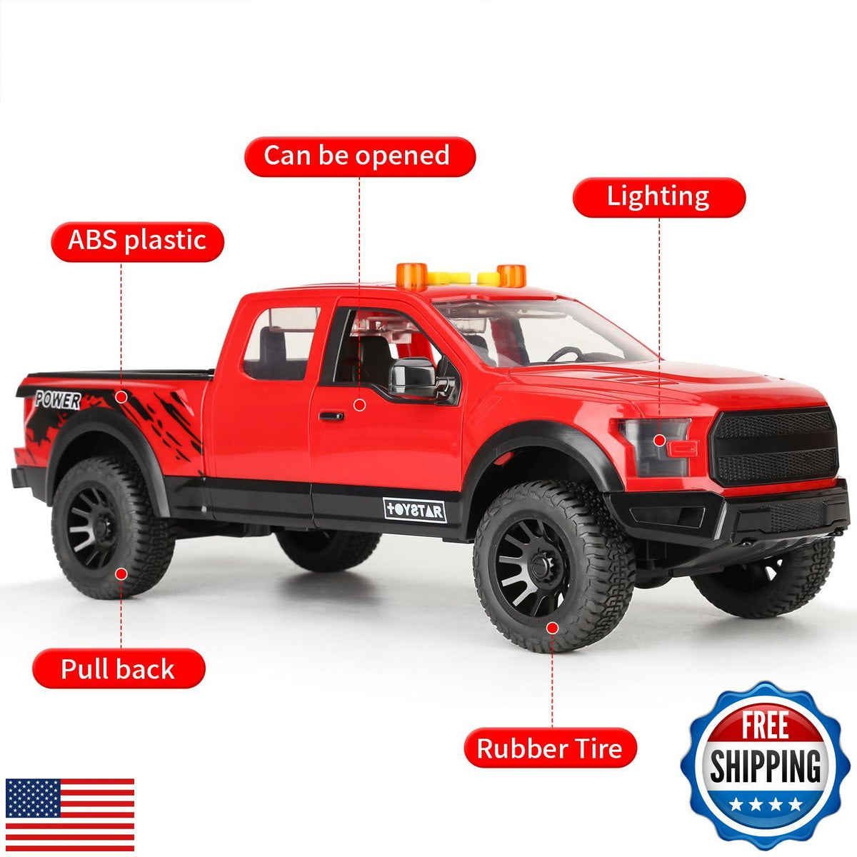 Realistic Pickup Toy Truck Model Car for Boys Ages 3 to 5