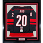 Framed Autographed/Signed Sebastian Aho 35x39 Carolina Black Hockey Jersey JSA COA