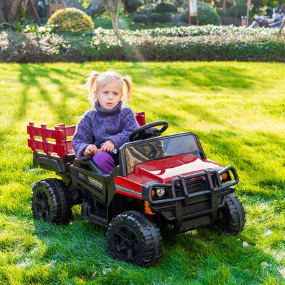 SEGMART 12V Ride-On Tractor Truck with RC Control and Trailer for Kids