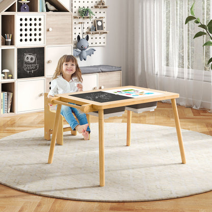 Sensory Table and Chair Set for Kids 2-8 with Foldable Bins-Natural