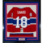 Framed Autographed/Signed Serge Savard 35x39 HOF 86 Montreal Red Hockey Jersey JSA COA