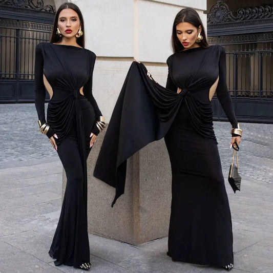 Sexy Hot Girl Hollow Out Long Sleeve Dress