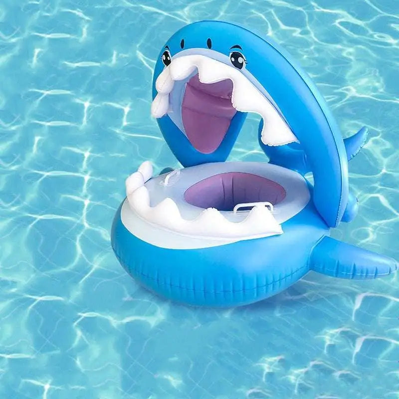 Shark Seat Swimming Ring With Awning — Inflatable Baby Pool Float, Sun Protection, PVC