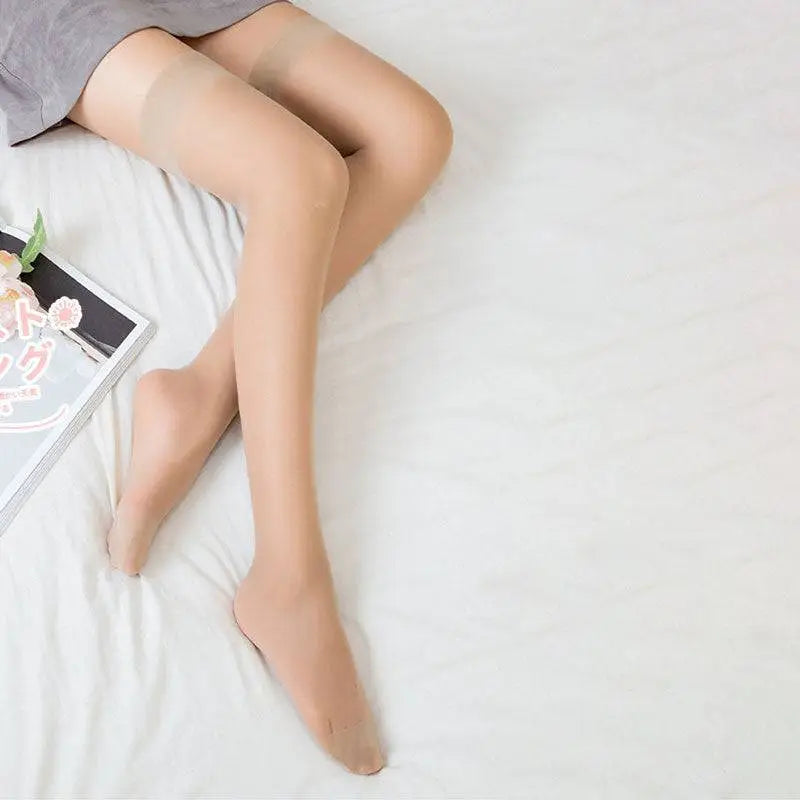 Sheer High Knee High Socks with Opaque Elastic Bands