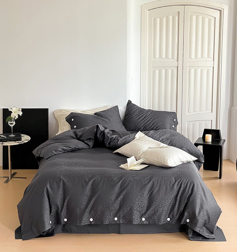 Silky Leopard Buttoned Bedding Set / Baby Pink