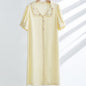 Silky Rose Cream Yellow Embroidered Nightgown Dress