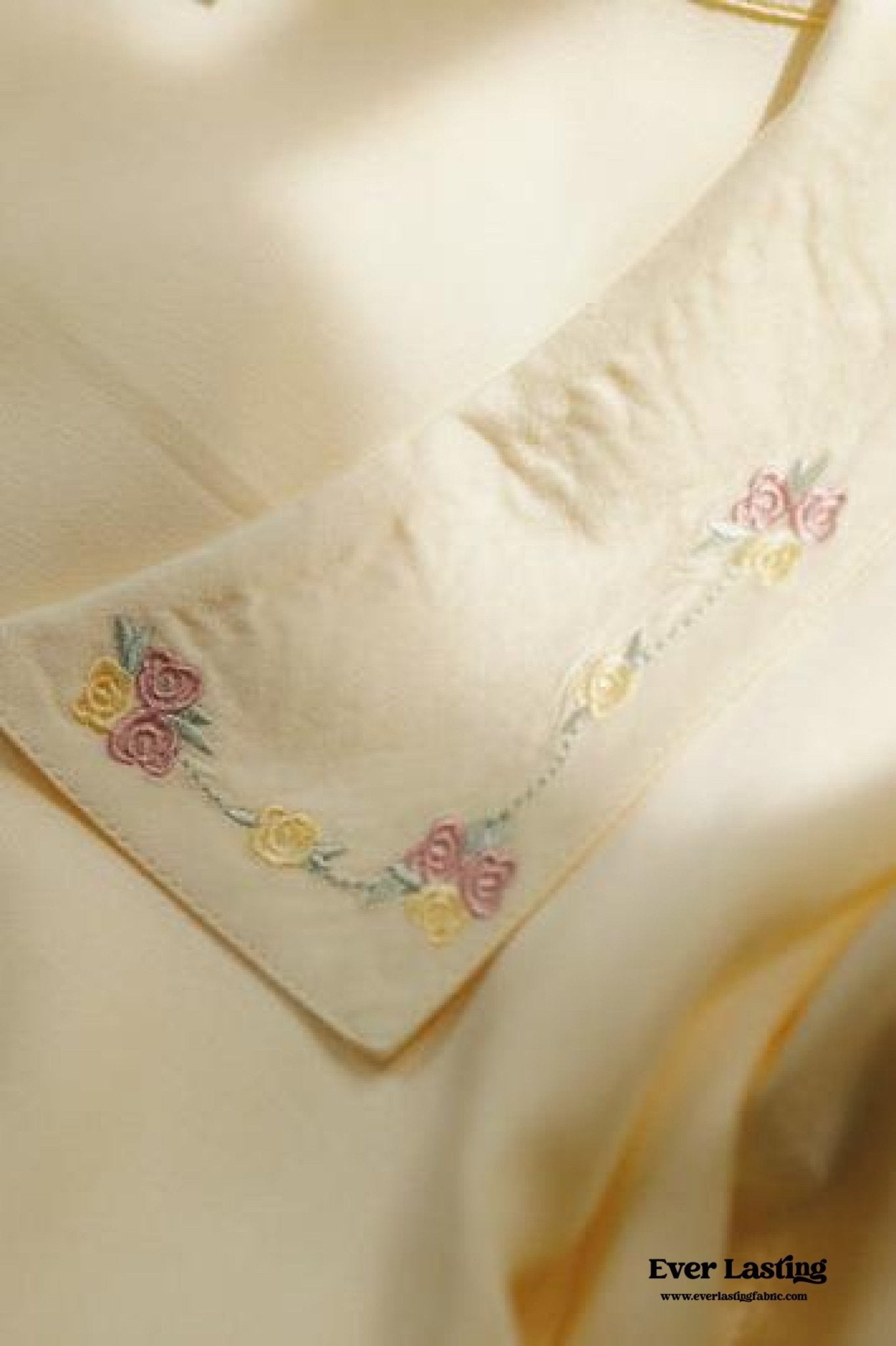 Silky Rose Cream Yellow Embroidered Nightgown Dress