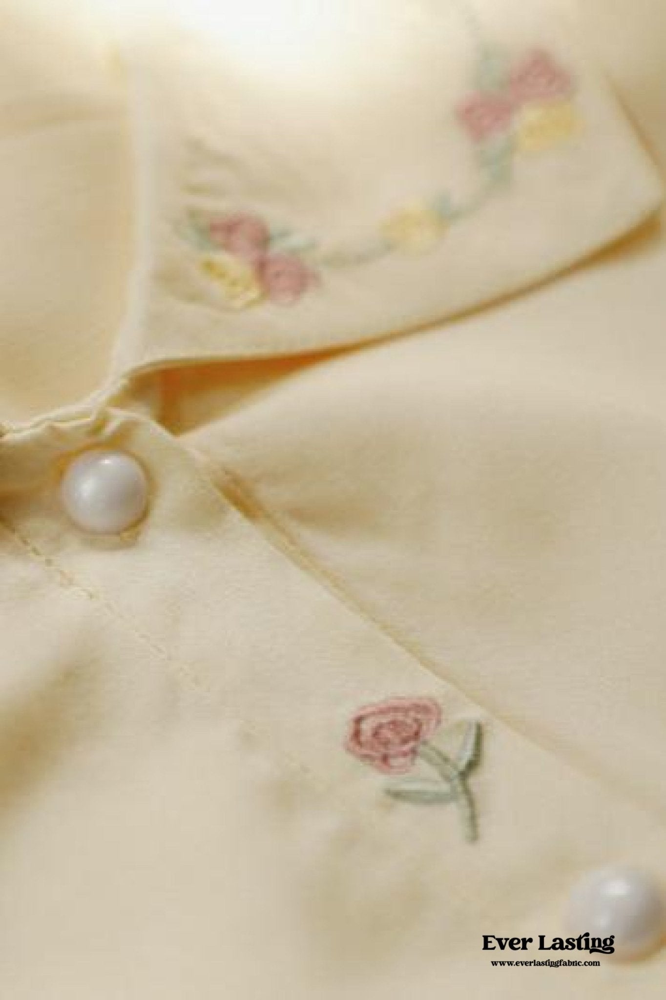 Silky Rose Cream Yellow Embroidered Pajama Set