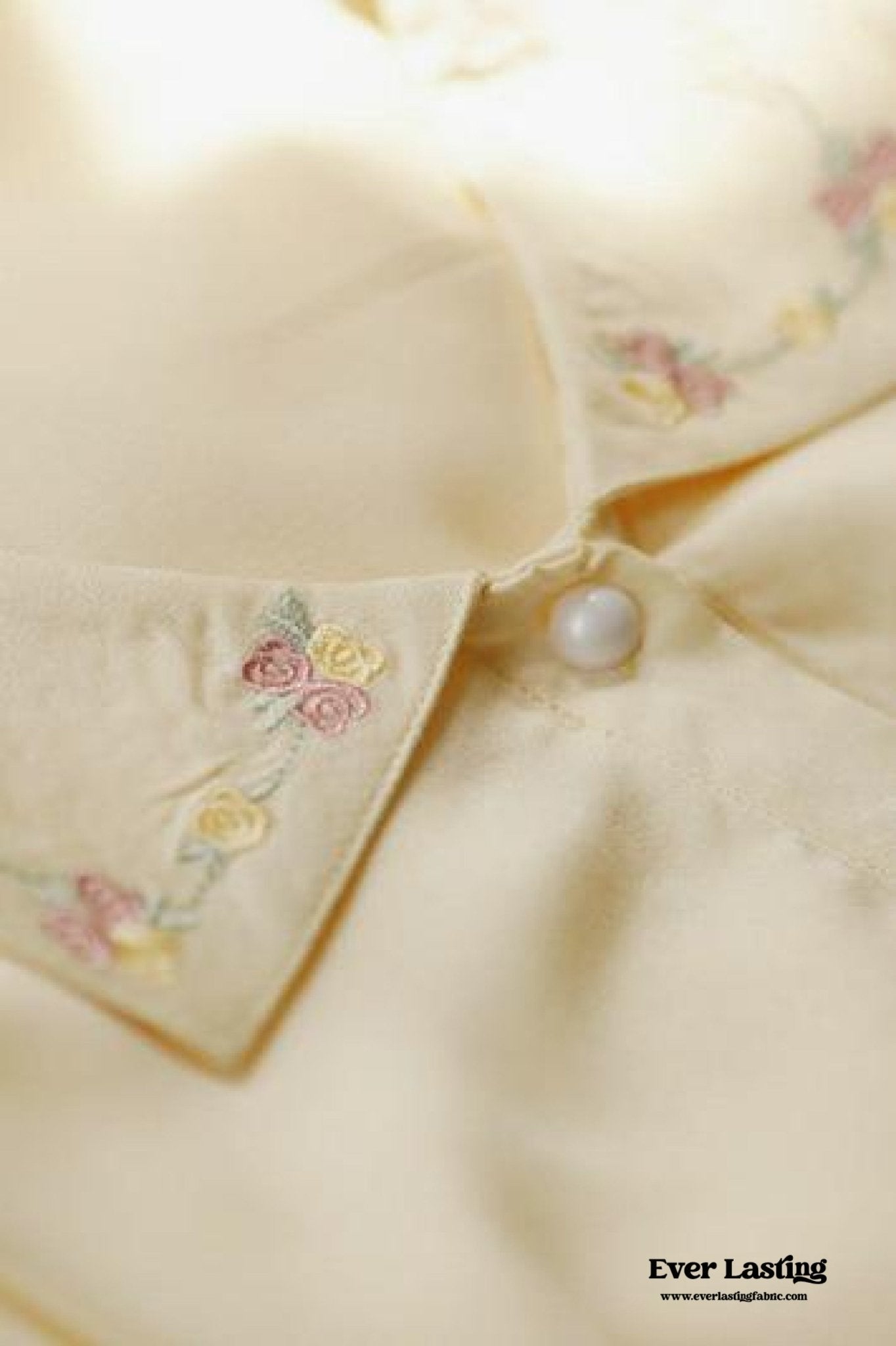 Silky Rose Cream Yellow Embroidered Pajama Set