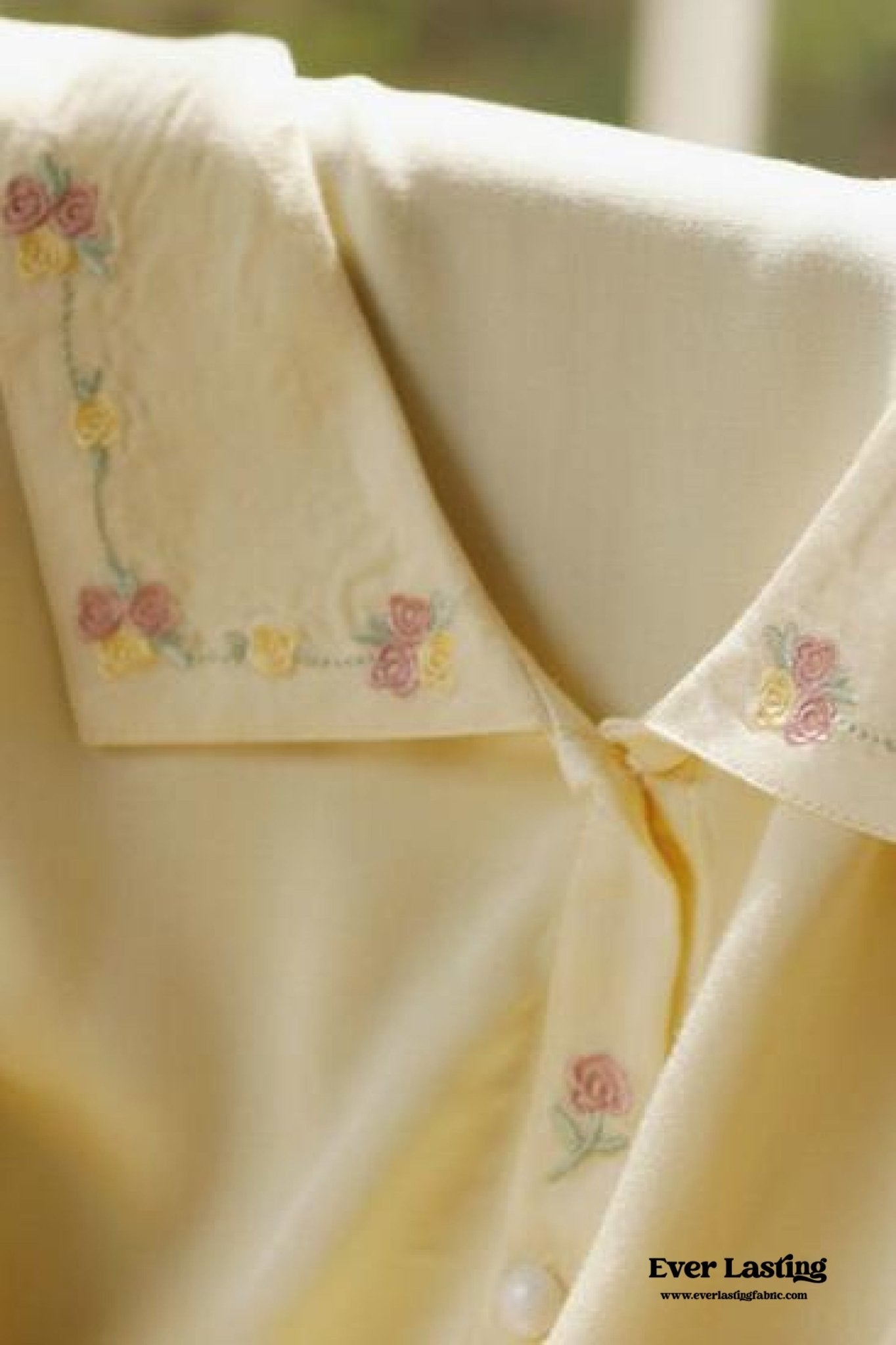 Silky Rose Cream Yellow Embroidered Pajama Set