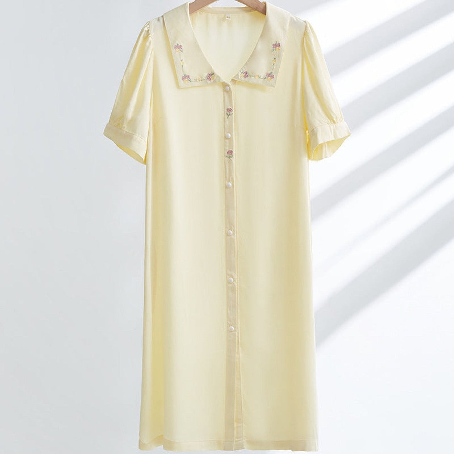 Silky Rose Cream Yellow Embroidered Pajama Set