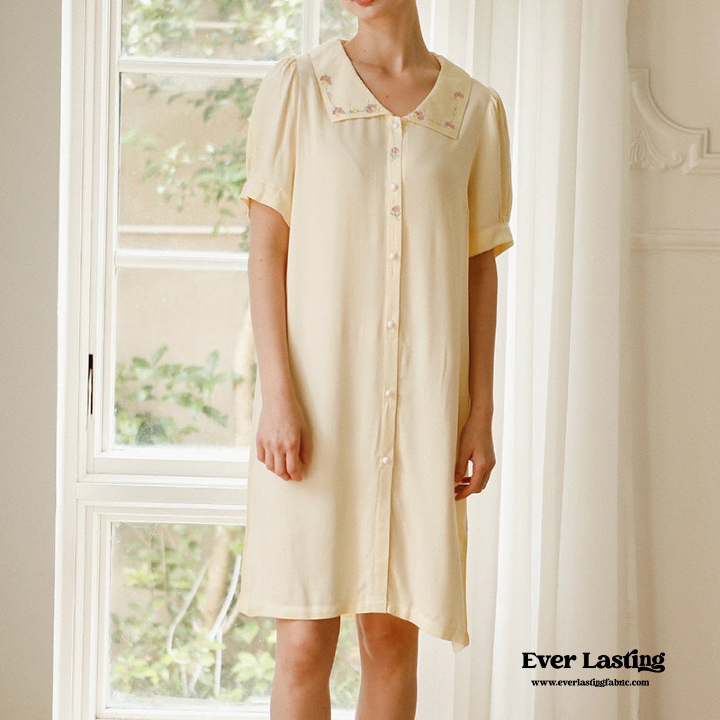 Silky Rose Cream Yellow Embroidered Short Pajama Set