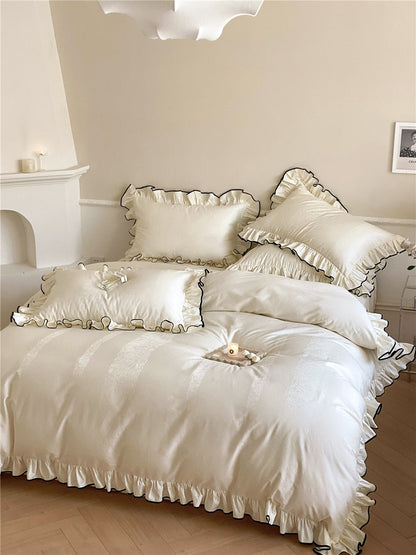 Silky Ruffle Bedding Set / Ivory White