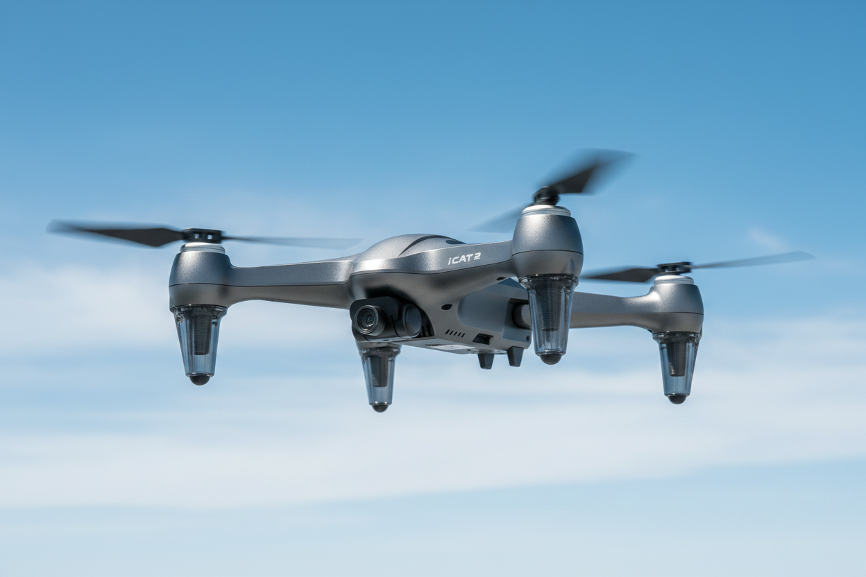 iCAT2 GPS Brushless Drone | 1080P HD Camera Quadcopter with GPS Positioning, 2.4G Remote Control & Carrying Backpack – Grey