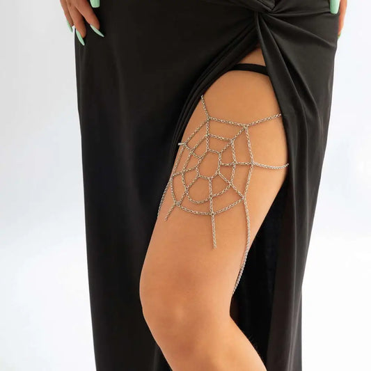 Silver Spiderweb Geometric Body Chain Jewelry Thigh Garter