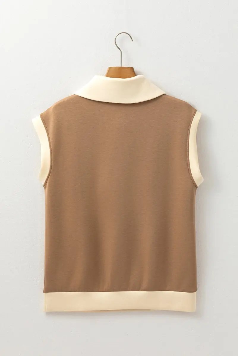 Accessories Love Salve Taupe Colorblock Top Women's Casual Half Zip Pullover Comfortable