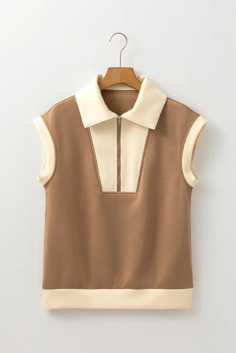 Accessories Love Salve Taupe Colorblock Top Women's Casual Half Zip Pullover Comfortable