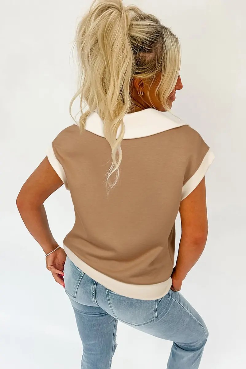 Accessories Love Salve Taupe Colorblock Top Women's Casual Half Zip Pullover Comfortable