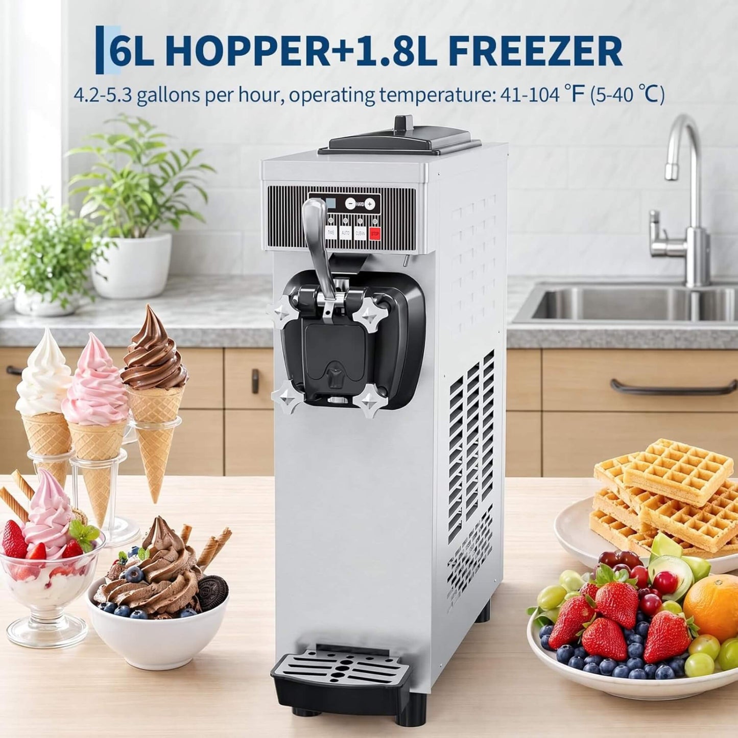 Single-Flavor 6L Commercial 1500W Countertop Soft Serve Ice Cream Machine (SAK25318)