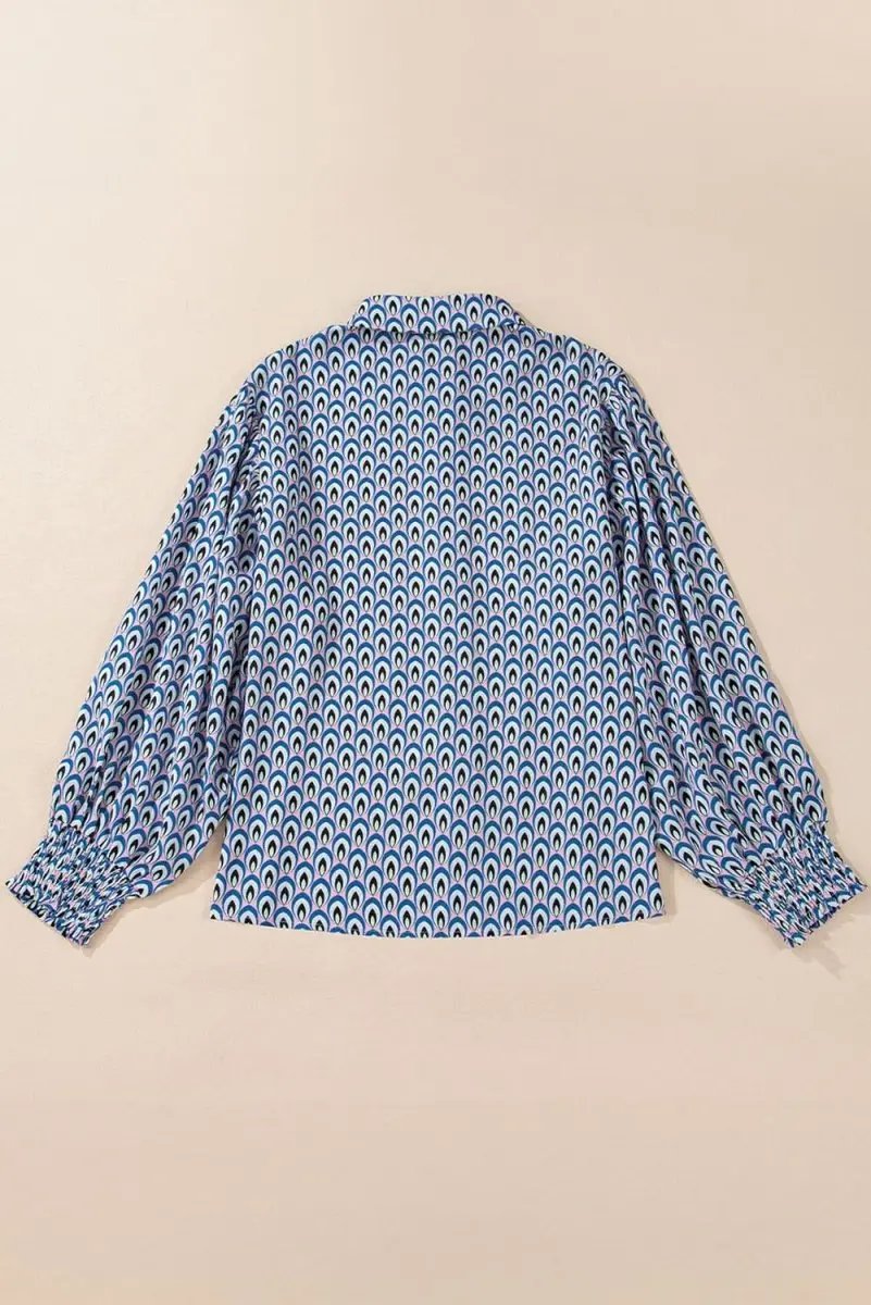 Tops/Blouses & Shirts Love Salve Sky Blue Abstract Oversized Shirt Women's Button-Up Top: Shirred Cuffs, Spring Style