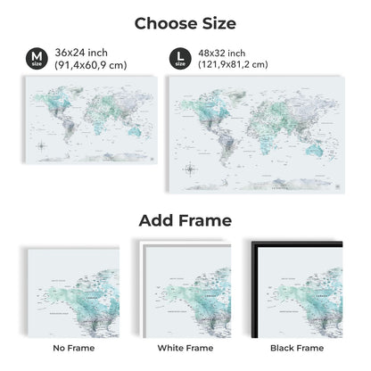World Map on Canvas - Sky Blue