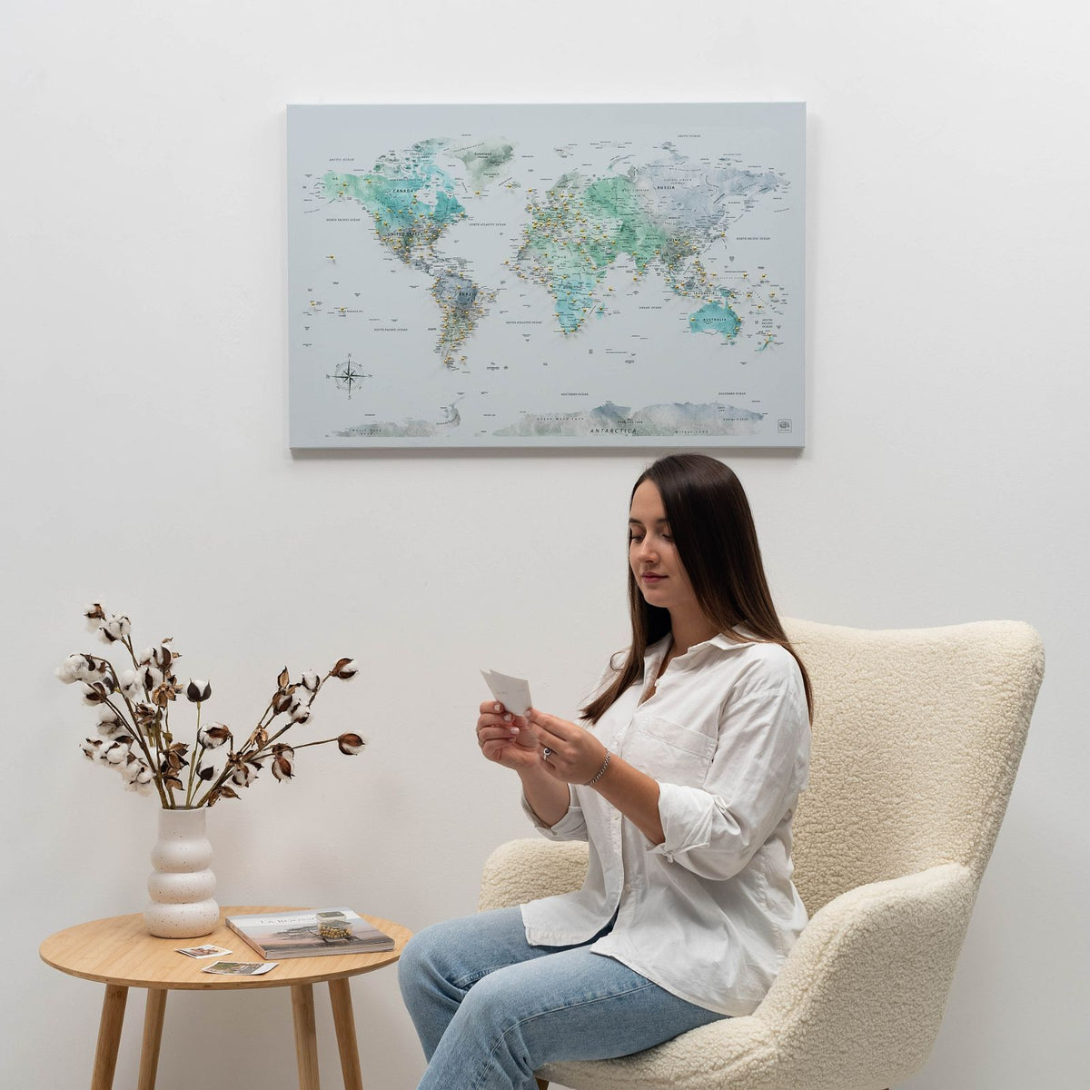 World Map on Canvas - Sky Blue