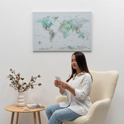 World Map on Canvas - Sky Blue