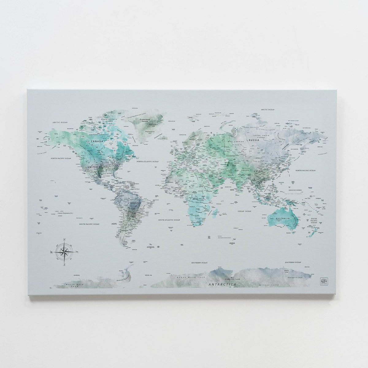 World Map on Canvas - Sky Blue