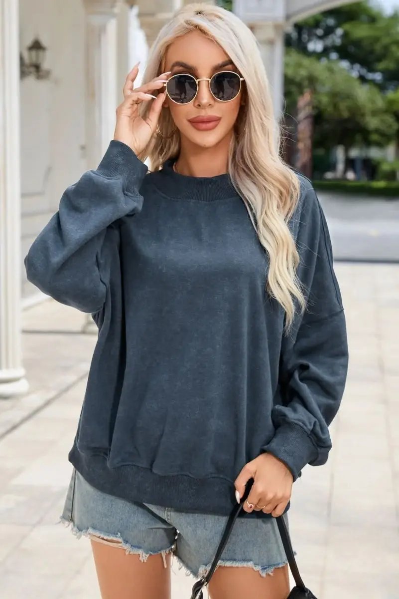 Sweaters Love Salve Sky Blue Sweatshirt Daily Wear Women's Pullover Soft, Casual