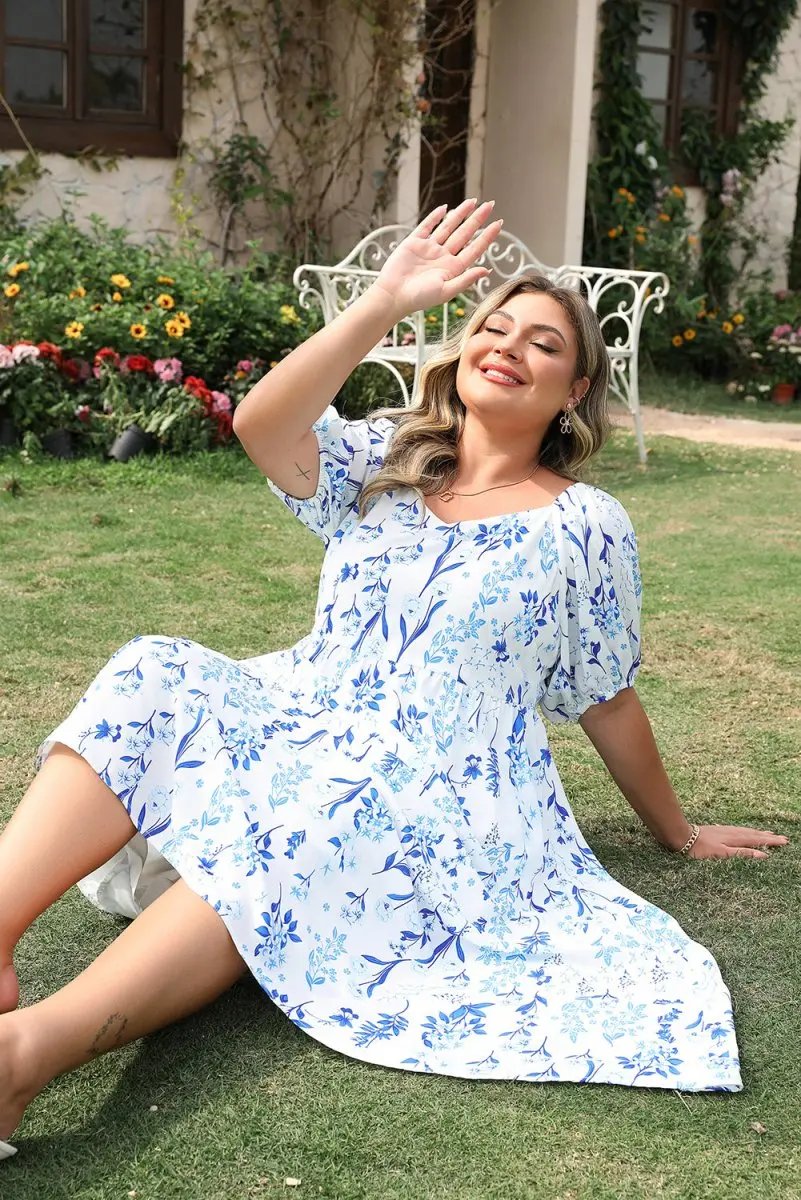 Dresses Love Salve Floral Midi Dress Plus Size Women's Vacation Wedding A-Line Sweetheart