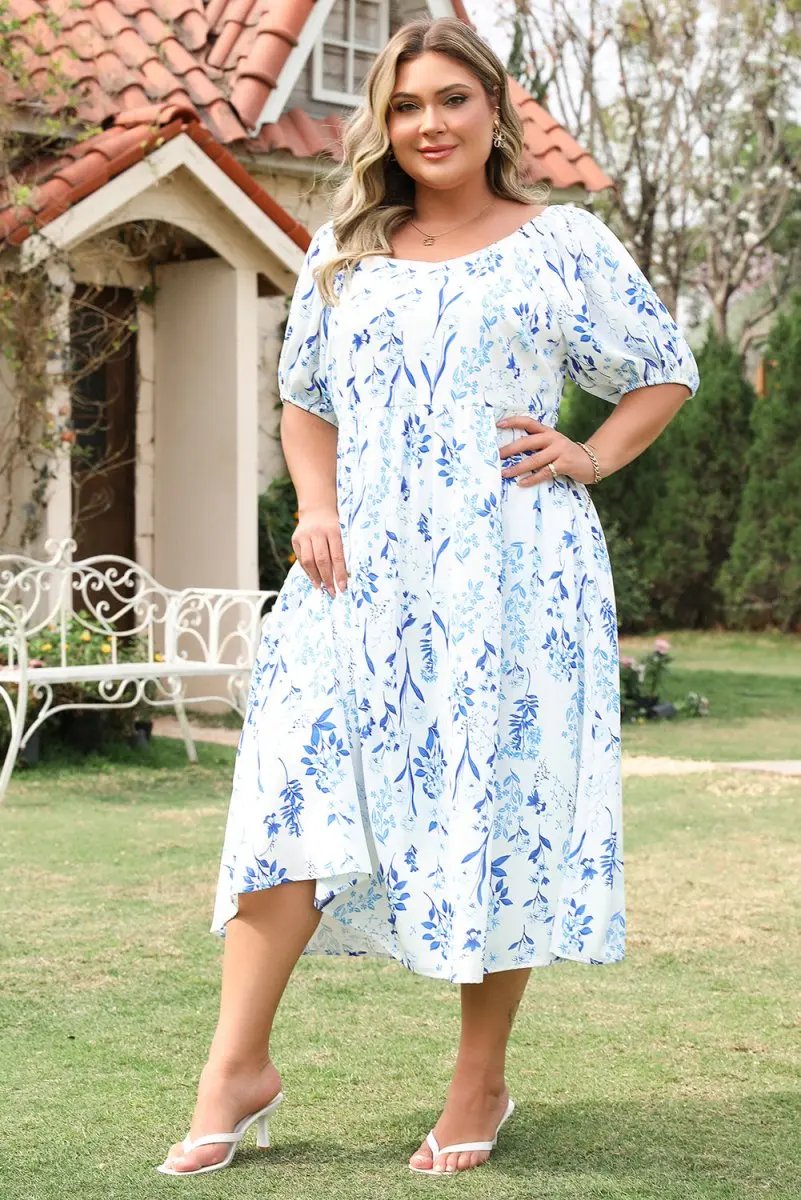 Dresses Love Salve Floral Midi Dress Plus Size Women's Vacation Wedding A-Line Sweetheart