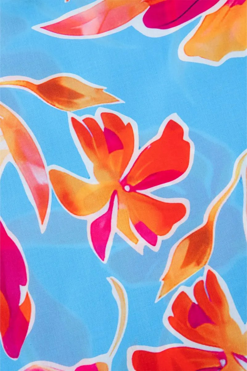 Women's Blouse Floral Blouse - V-Neck Flutter Sleeve - Sky Blue Summer Top