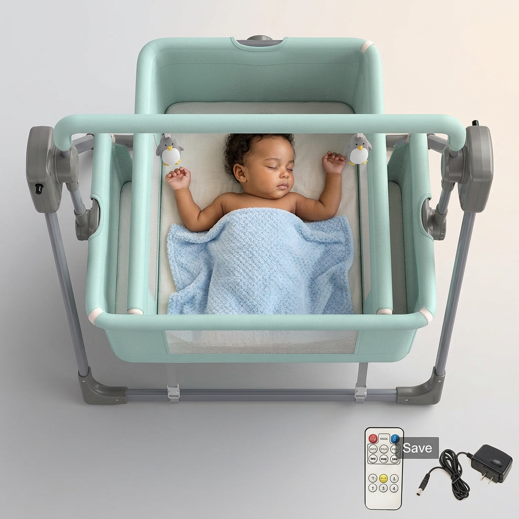 SmartBaby Multi-function Intelligent Electric Cradle – Pink | Bluetooth Music, Remote Control & Automatic Rocking Motion