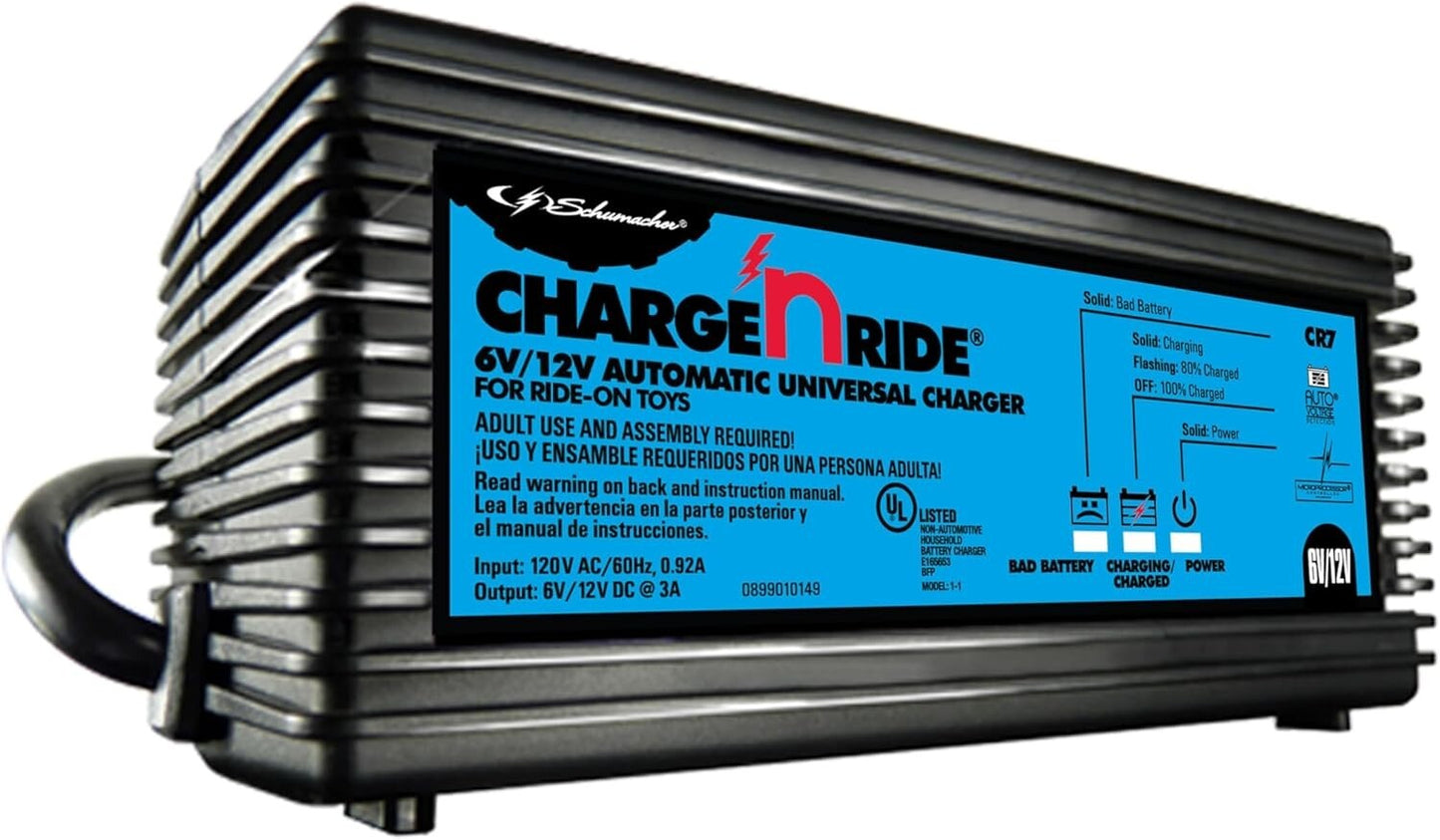 Dual Voltage Smart Charger for Kids' Ride-On Cars Compatible with 6V and 12V Batteries