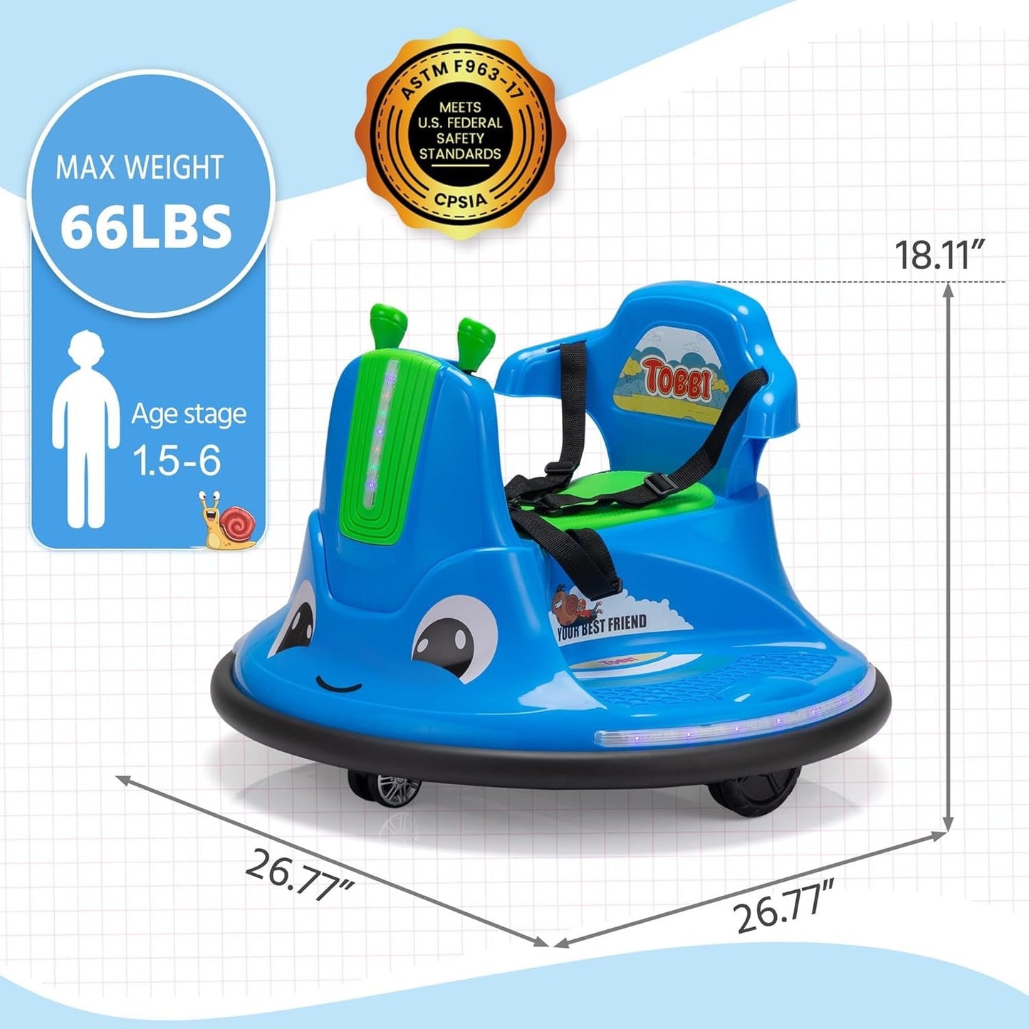 12V Electric Snail Baby Bumper Car Ride-On Toy with Remote Control for Kids
