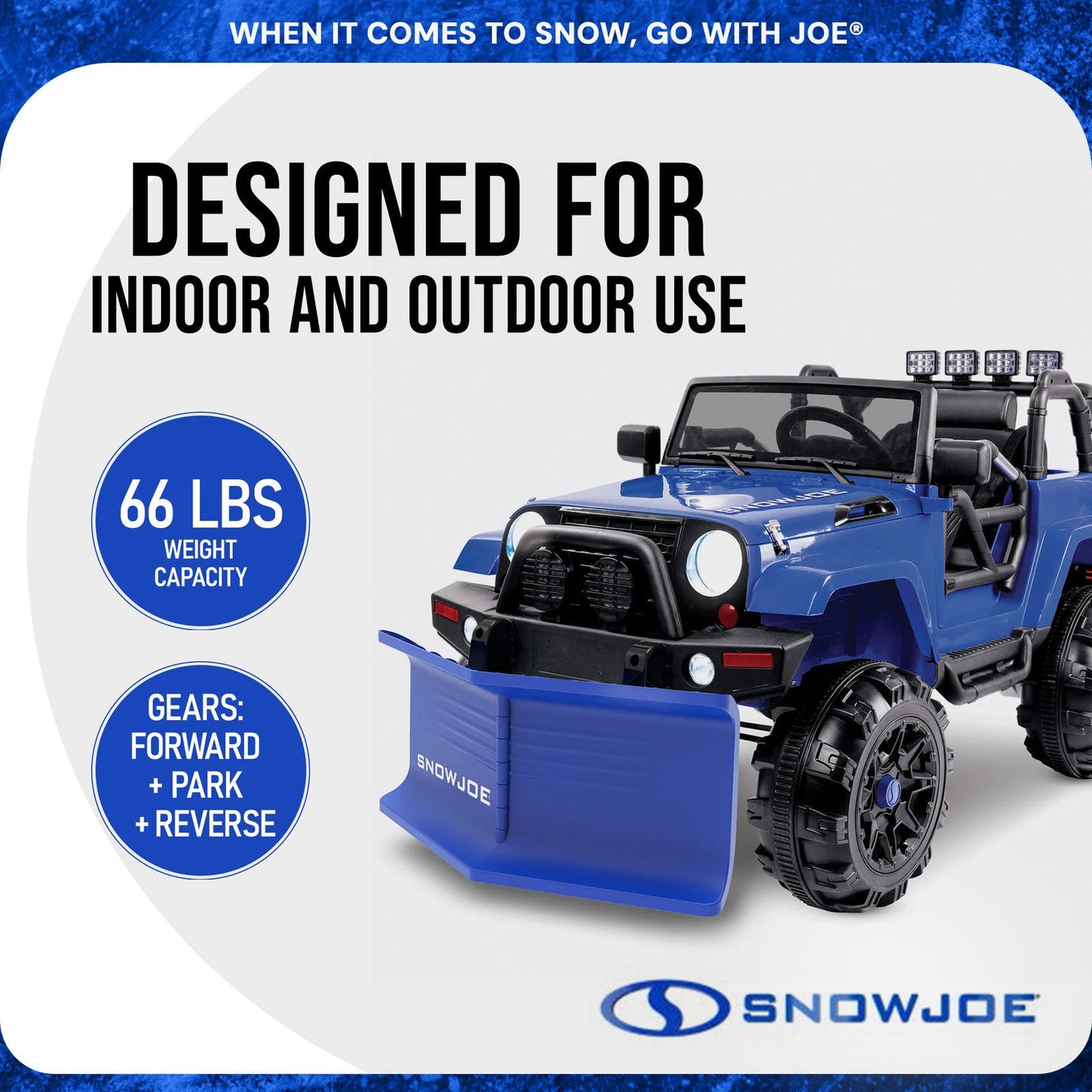 Snow Joe 24-Volt Ride-On Car with Snow Plow and Scoop, Parental Remote Control, Blue