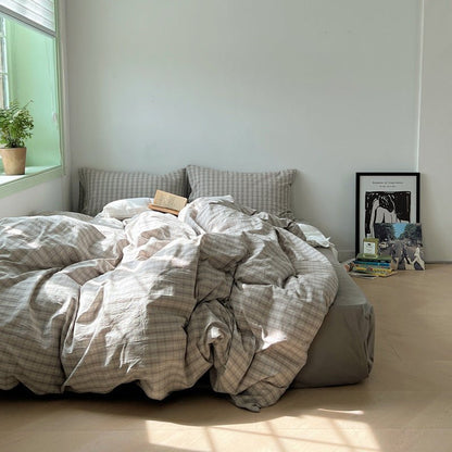 Soft Blend Plaid Bedding Set / Pink