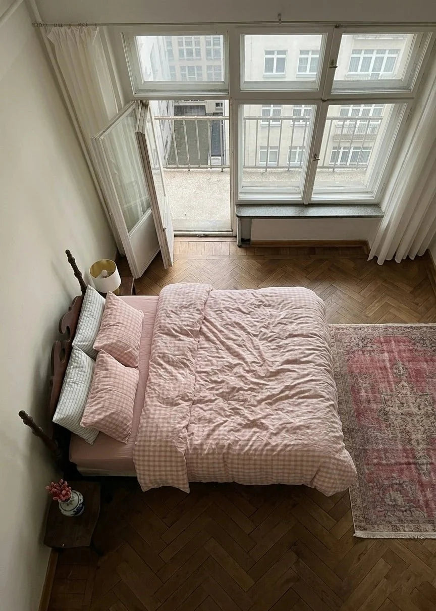 Soft Blend Plaid Bedding Set / Pink