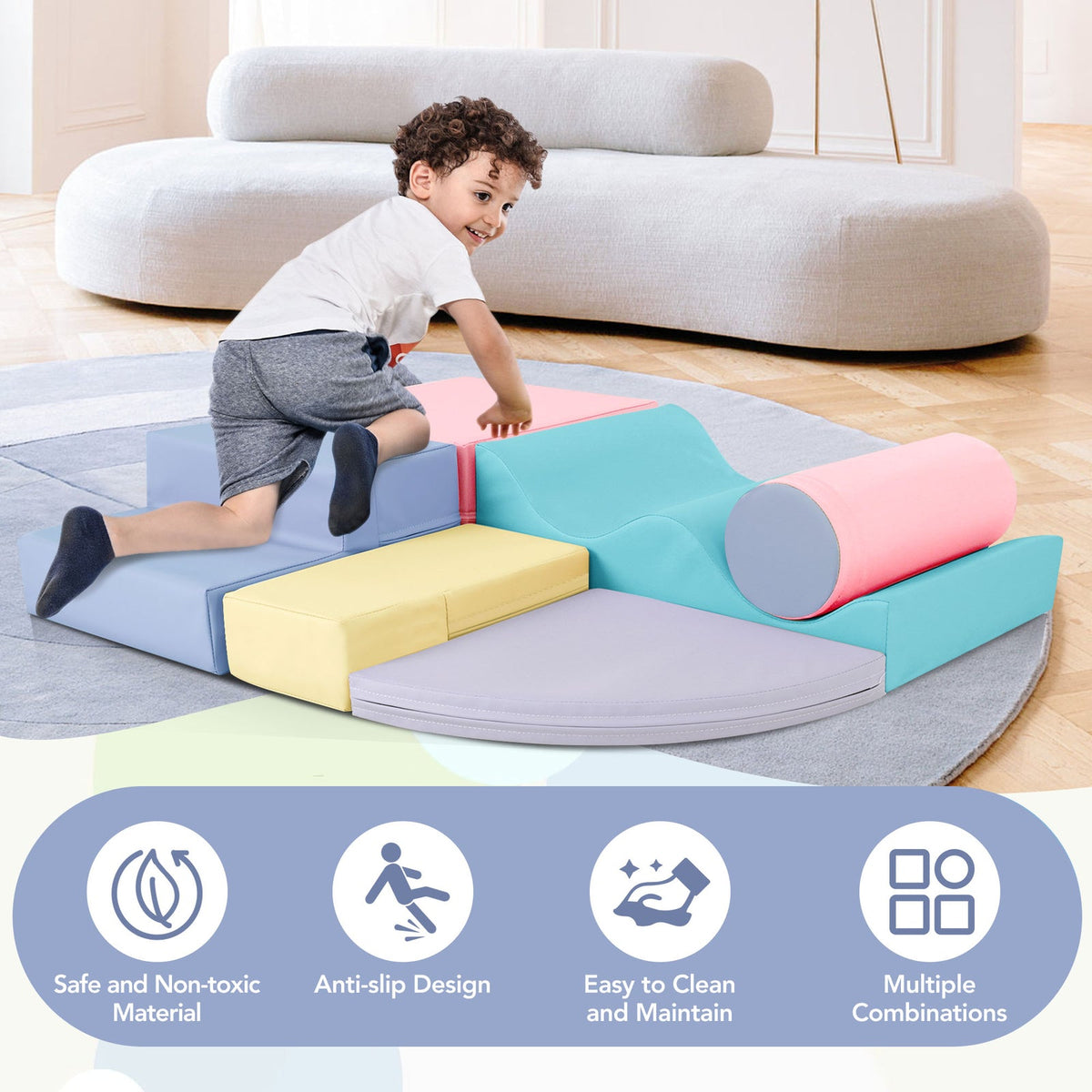 Soft Climb and Crawl Foam Playset 6-in-1 Soft Play Equipment for Active Play