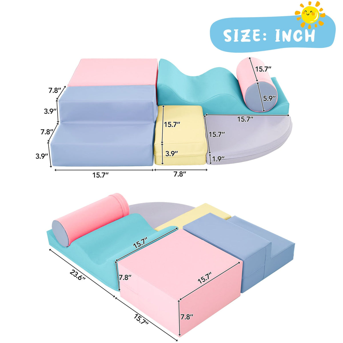 Soft Climb and Crawl Foam Playset 6-in-1 Soft Play Equipment for Active Play