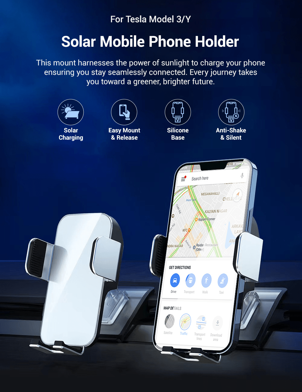 Solar Mobile Phone Holder for Model 3/Y | TESERY