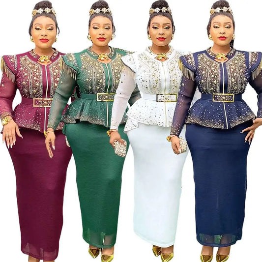 Solid Color Hot Drilling Plus Size Two Piece Set
