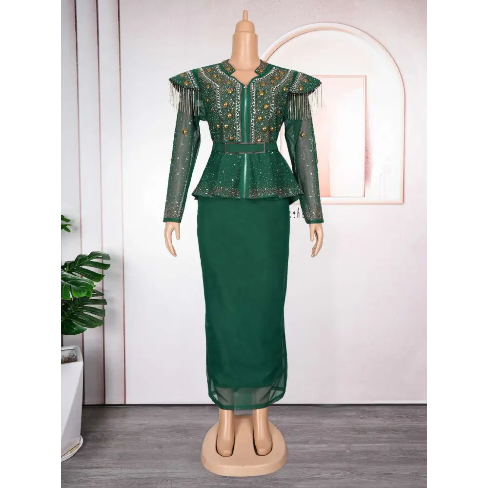 Solid Color Hot Drilling Plus Size Two Piece Set