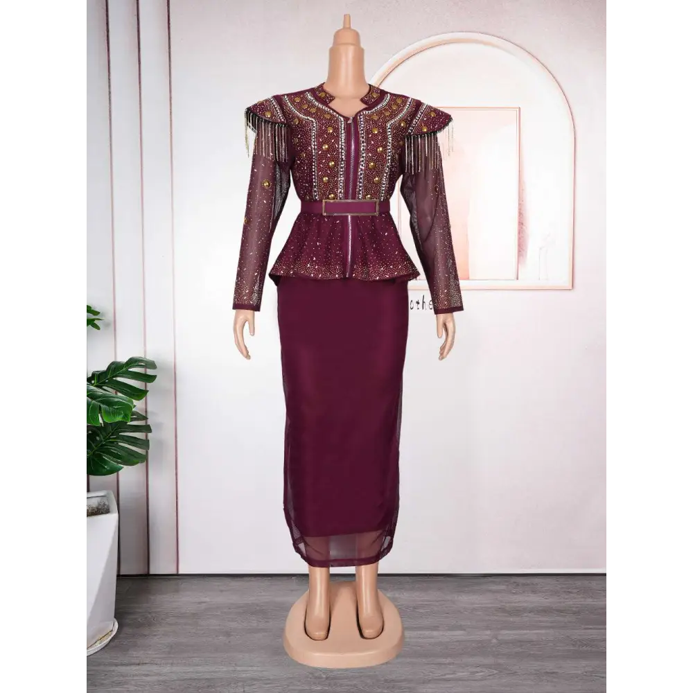 Solid Color Hot Drilling Plus Size Two Piece Set