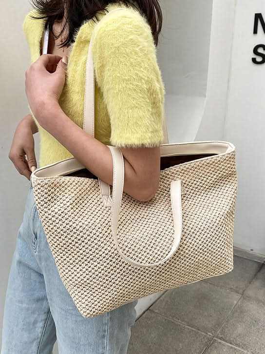 Accessories Trendsi Woven Tote Bag Women's Solid Color Versatile Handbag, Stylish & Functional