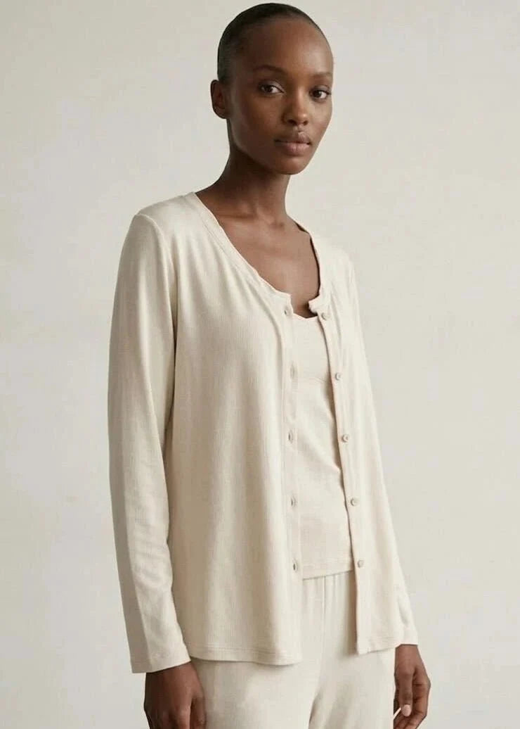 Solid Ruffle V Tank and Long Pants with Cardigan Modal Pajama Set