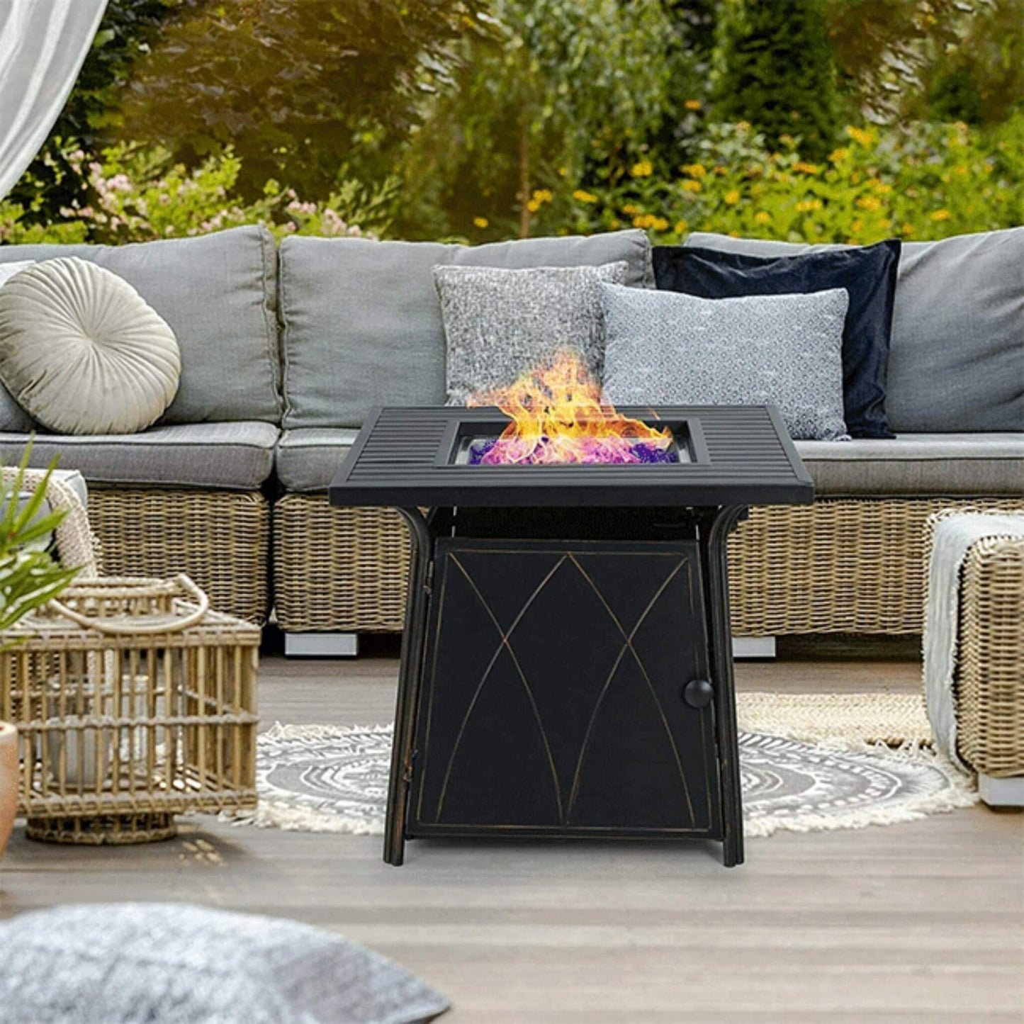 Sophia & William Outdoor Gas Fire Pit Table Set W/ Cushioned Swivel Dining Chairs, 5PCS (SAK63872)