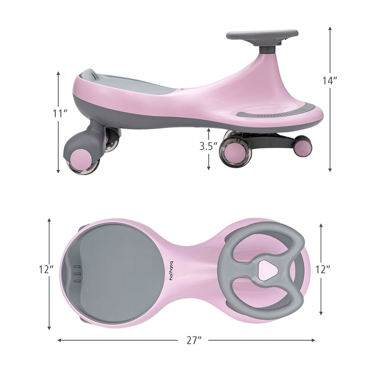 Sparkling Pink Wiggle Car Ride-on Toy for Toddlers and Kids with Flashing Wheels