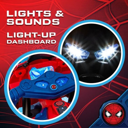 6V Spiderman Ride-On Motorcycle for Kids Ages 3+ with Rechargeable Battery and 65 lbs Weight Capacity